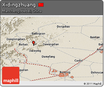 Shaded Relief Panoramic Map of Xidingzhuang