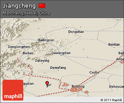 Shaded Relief Panoramic Map of Jiangcheng