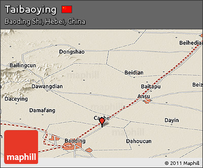 Shaded Relief Panoramic Map of Taibaoying