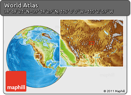 Physical Location Map of the Area around 39° 3' 25" N, 115° 31' 30" W