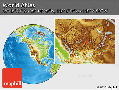 Physical Location Map of the Area around 39° 3' 25" N, 115° 31' 30" W