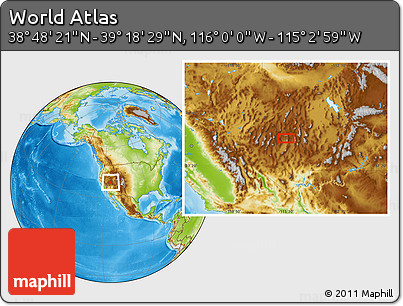 Physical Location Map of the Area around 39° 3' 25" N, 115° 31' 30" W
