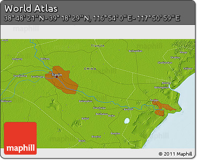 Physical 3D Map of the Area around 39° 3' 25" N, 117° 22' 30" E
