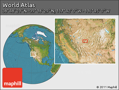 Satellite Location Map of the Area around 39° 3' 25" N, 117° 13' 29" W