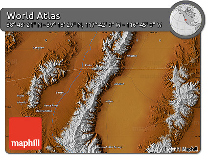 Physical Map of the Area around 39° 3' 25" N, 117° 13' 29" W