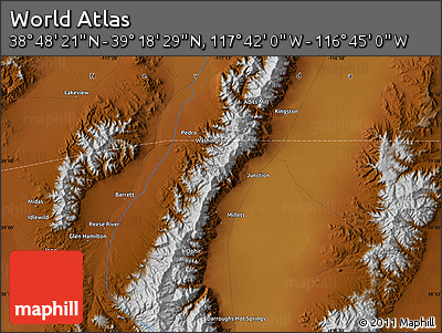 Physical Map of the Area around 39° 3' 25" N, 117° 13' 29" W