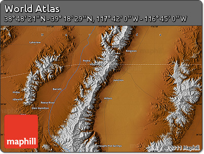 Physical Map of the Area around 39° 3' 25" N, 117° 13' 29" W