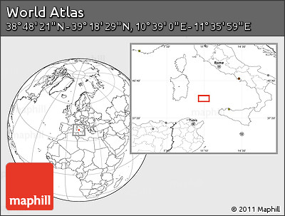 Blank Location Map of the Area around 39° 3' 25" N, 11° 7' 30" E