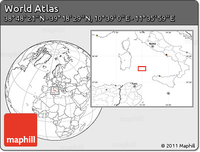 Blank Location Map of the Area around 39° 3' 25" N, 11° 7' 30" E