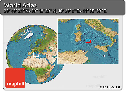 Satellite Location Map of the Area around 39° 3' 25" N, 11° 7' 30" E