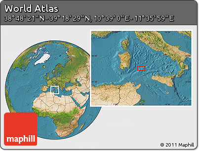 Satellite Location Map of the Area around 39° 3' 25" N, 11° 7' 30" E