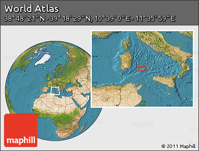 Satellite Location Map of the Area around 39° 3' 25" N, 11° 7' 30" E
