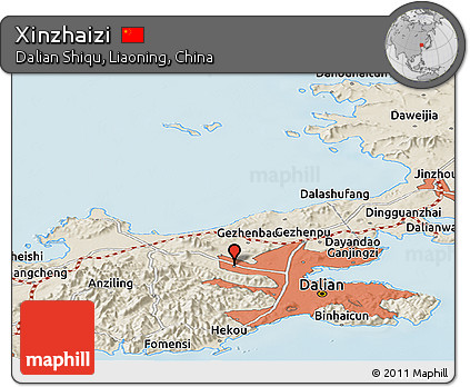 Shaded Relief Panoramic Map of Xinzhaizi