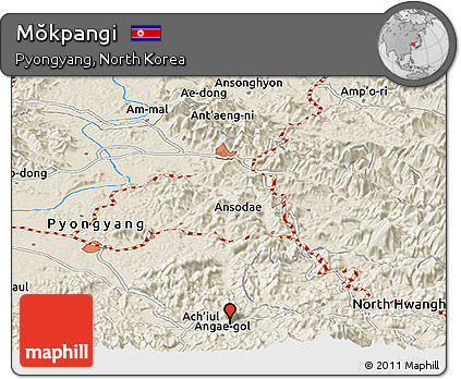 Shaded Relief Panoramic Map of Mŏkpangi