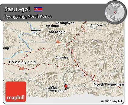 Shaded Relief Panoramic Map of Sasul-gol