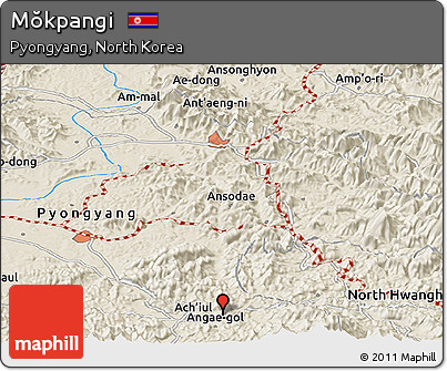 Shaded Relief Panoramic Map of Mŏkpangi