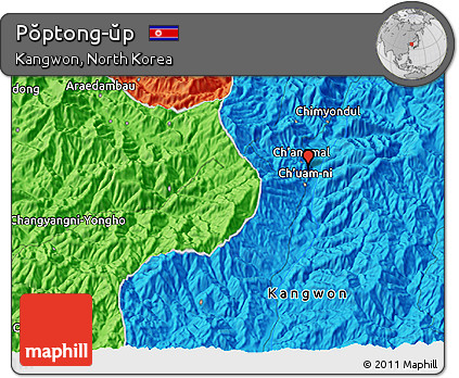 Political 3D Map of Pŏptong-ŭp