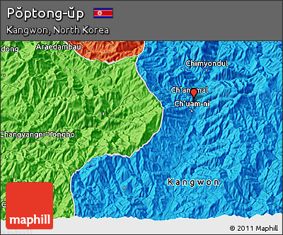 Political 3D Map of Pŏptong-ŭp