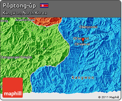 Political 3D Map of Pŏptong-ŭp
