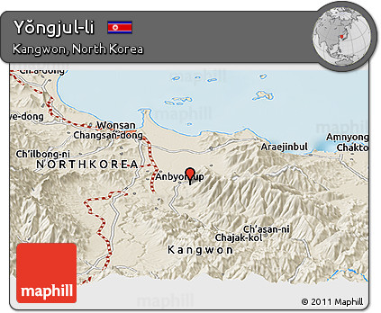 Shaded Relief Panoramic Map of Yŏngjul-li