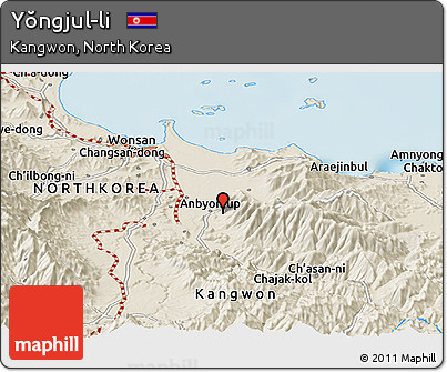 Shaded Relief Panoramic Map of Yŏngjul-li