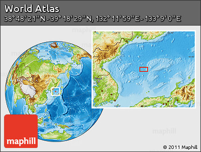 Physical Location Map of the Area around 39° 3' 25" N, 132° 40' 30" E