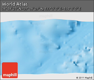 Physical 3D Map of the Area around 39° 3' 25" N, 133° 31' 30" E