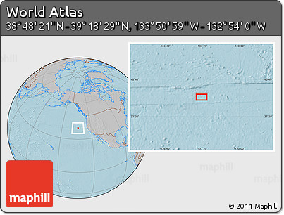 Gray Location Map of the Area around 39° 3' 25" N, 133° 22' 30" W, hill shading