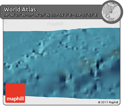 Satellite 3D Map of the Area around 39° 3' 25" N, 134° 22' 30" E