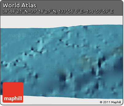 Satellite 3D Map of the Area around 39° 3' 25" N, 134° 22' 30" E