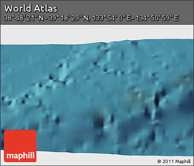 Satellite 3D Map of the Area around 39° 3' 25" N, 134° 22' 30" E