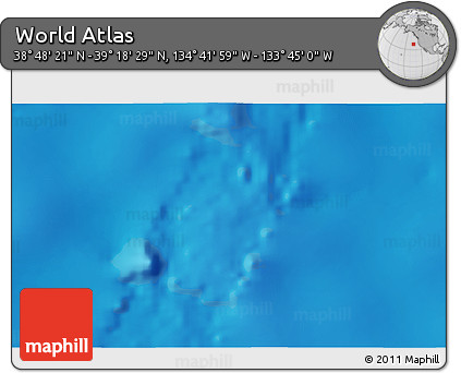Shaded Relief 3D Map of the Area around 39° 3' 25" N, 134° 13' 29" W