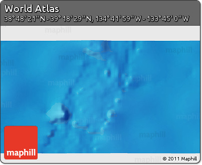 Shaded Relief 3D Map of the Area around 39° 3' 25" N, 134° 13' 29" W
