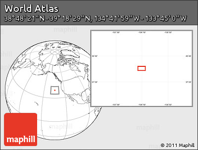 Blank Location Map of the Area around 39° 3' 25" N, 134° 13' 29" W