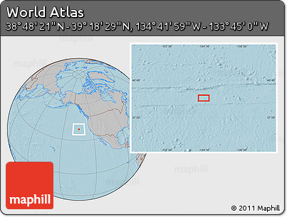 Gray Location Map of the Area around 39° 3' 25" N, 134° 13' 29" W, hill shading