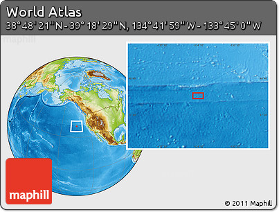 Physical Location Map of the Area around 39° 3' 25" N, 134° 13' 29" W