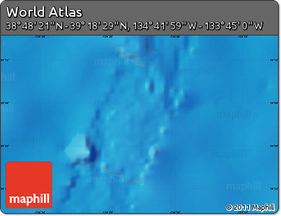 Physical Map of the Area around 39° 3' 25" N, 134° 13' 29" W