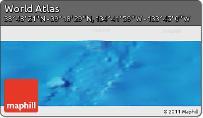 Shaded Relief Panoramic Map of the Area around 39° 3' 25" N, 134° 13' 29" W