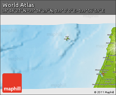 Physical 3D Map of the Area around 39° 3' 25" N, 139° 28' 29" E