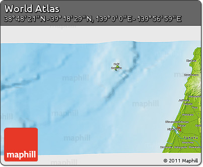 Physical 3D Map of the Area around 39° 3' 25" N, 139° 28' 29" E