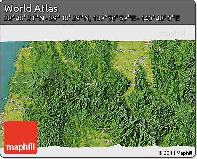 Satellite 3D Map of the Area around 39° 3' 25" N, 140° 19' 29" E