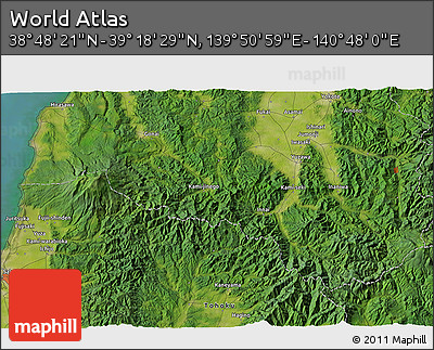 Satellite 3D Map of the Area around 39° 3' 25" N, 140° 19' 29" E