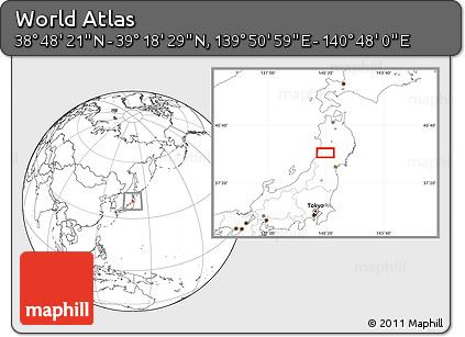 Blank Location Map of the Area around 39° 3' 25" N, 140° 19' 29" E