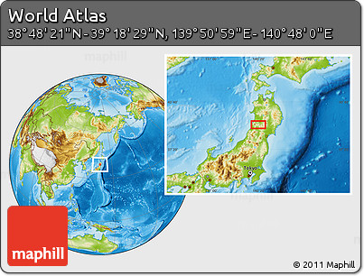 Physical Location Map of the Area around 39° 3' 25" N, 140° 19' 29" E