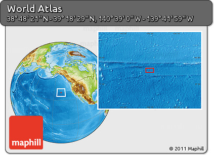 Physical Location Map of the Area around 39° 3' 25" N, 140° 10' 30" W