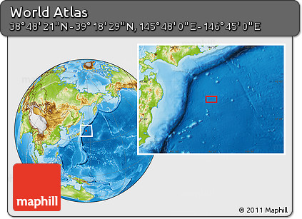 Physical Location Map of the Area around 39° 3' 25" N, 146° 16' 30" E