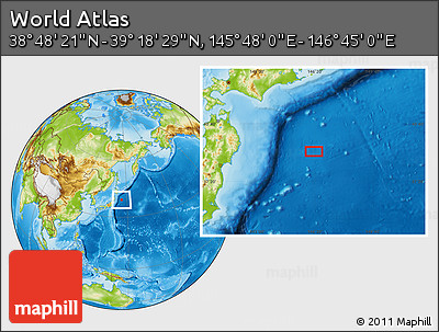 Physical Location Map of the Area around 39° 3' 25" N, 146° 16' 30" E