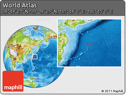 Physical Location Map of the Area around 39° 3' 25" N, 146° 16' 30" E