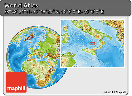 Physical Location Map of the Area around 39° 3' 25" N, 14° 31' 30" E