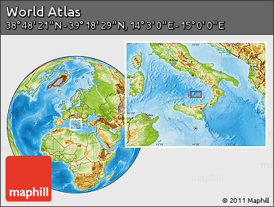 Physical Location Map of the Area around 39° 3' 25" N, 14° 31' 30" E